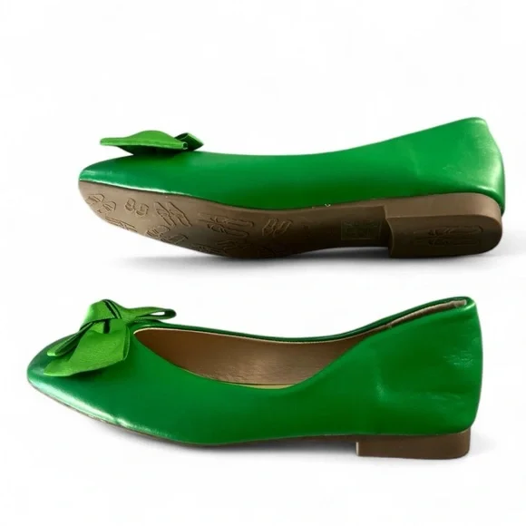 C.Paravano Kelley Green Bowknot Soft Leather Square Toe Flats Size 7 New - Picture 7 of 15